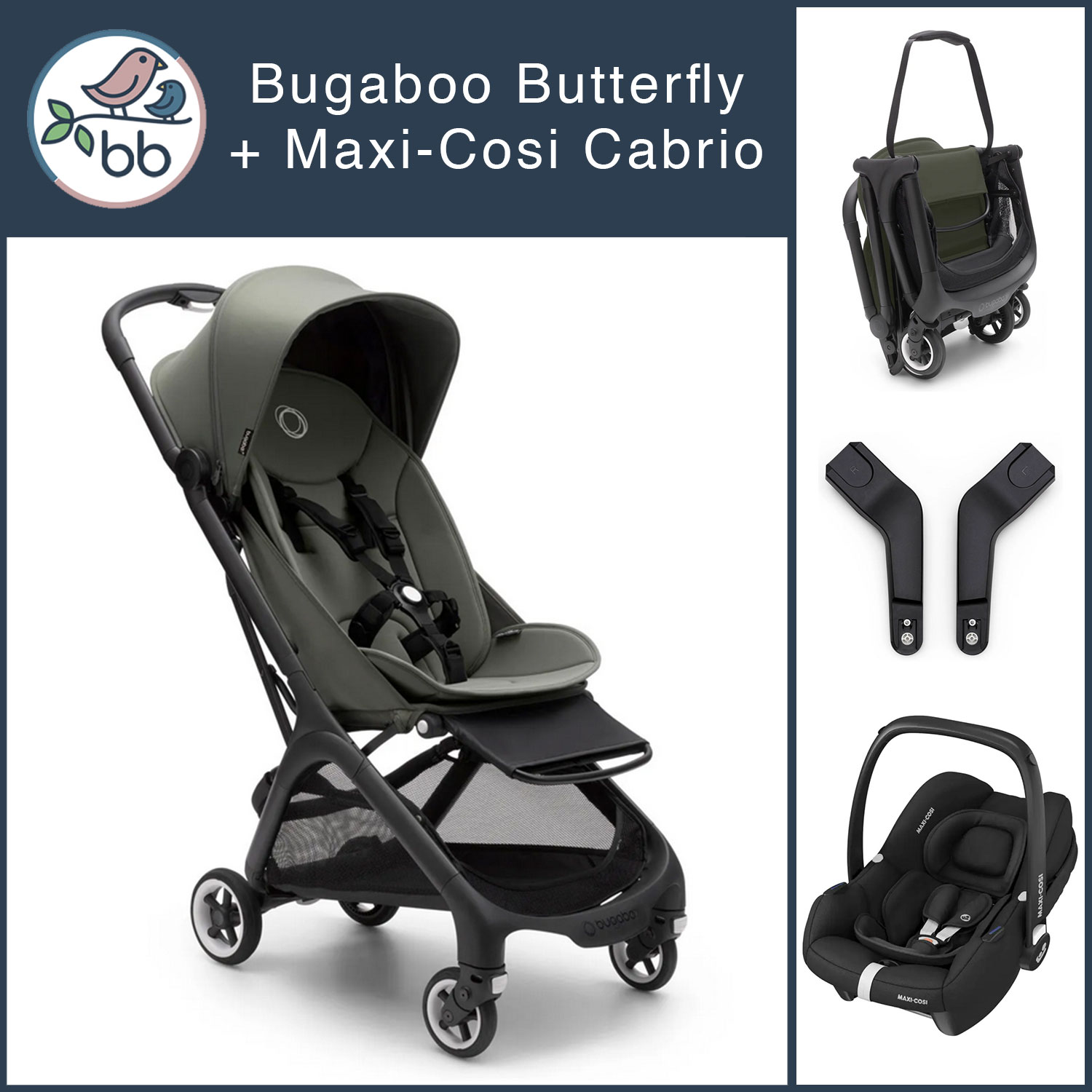Bugaboo Butterfly Compact Stroller & Accessories Bundle - Stormy Blue