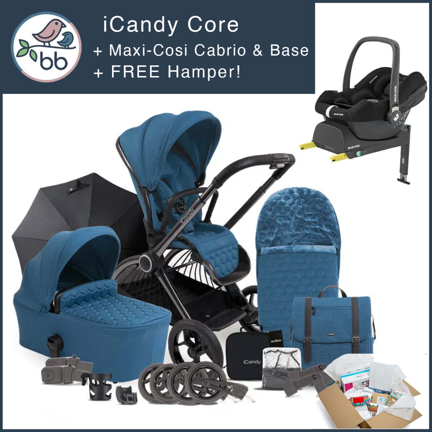 iCandy Core Bundle + Maxi-Cosi Cabrio iSize + Base | Baby Birds