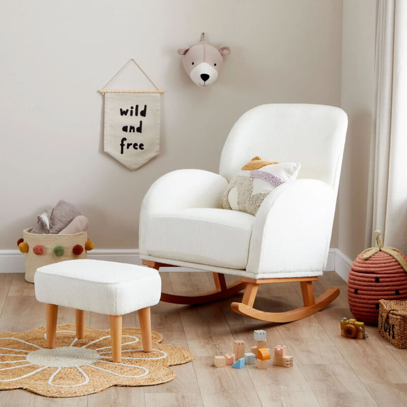 Babymore FREYA Nursing Chair with Stool - Off White Boucle