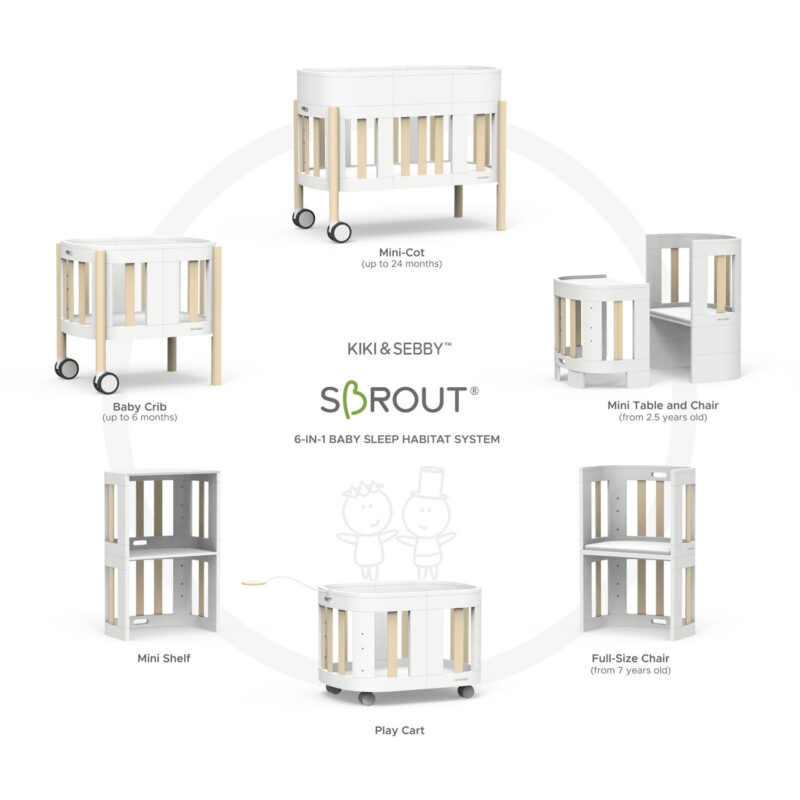KIKI & SEBBY® SBROUT® 6-in-1 Multifunctional Baby Crib & Cot Bundle